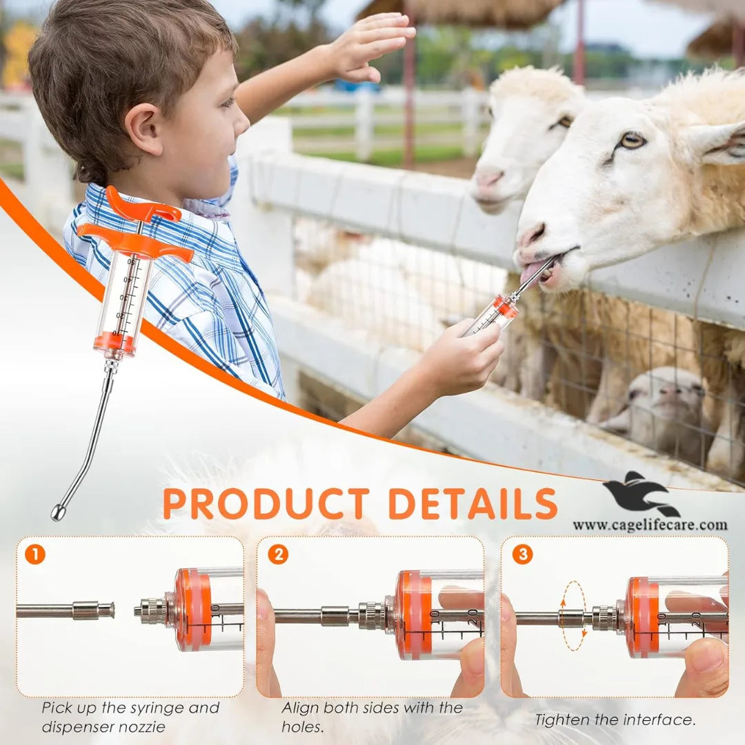 Adjustable Drenching Syringe with Steel Nozzle - For Goats, Sheep, Dogs & Pets (20ml-100ml)