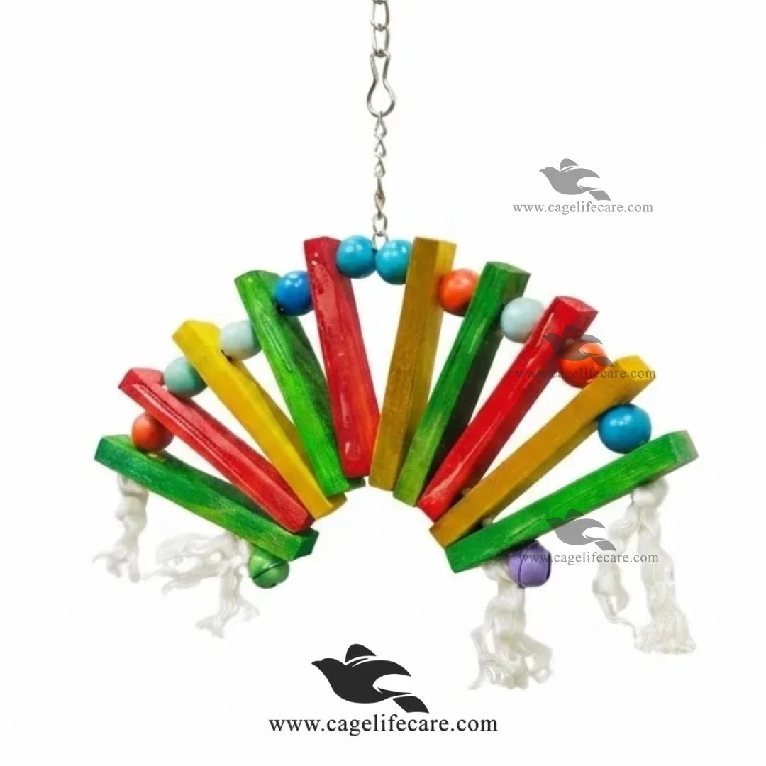 Arc Colorful Wooden Bird Toy with Bells and Cotton Ropes
