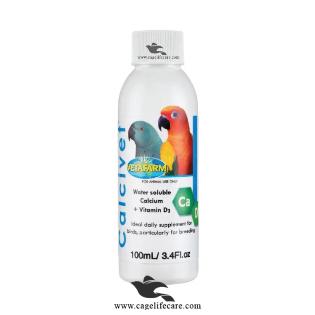 Calcivet – Liquid Calcium Supplement with Vitamin D3 for Birds Boost Birds Calcium Stop Dead in shell and egg binding Solution 100ml Bottle and Loose Packing