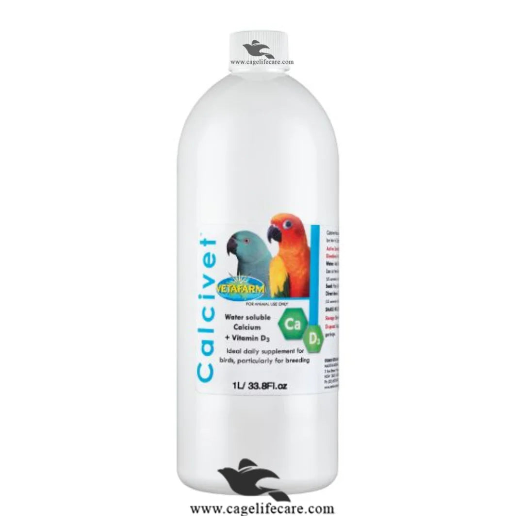 Calcivet – Liquid Calcium Supplement with Vitamin D3 for Birds Boost Birds Calcium Stop Dead in shell and egg binding Solution 1 Liter Bottle and Loose Packing