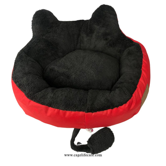 Soft fabric rectangular pet bed with play ball