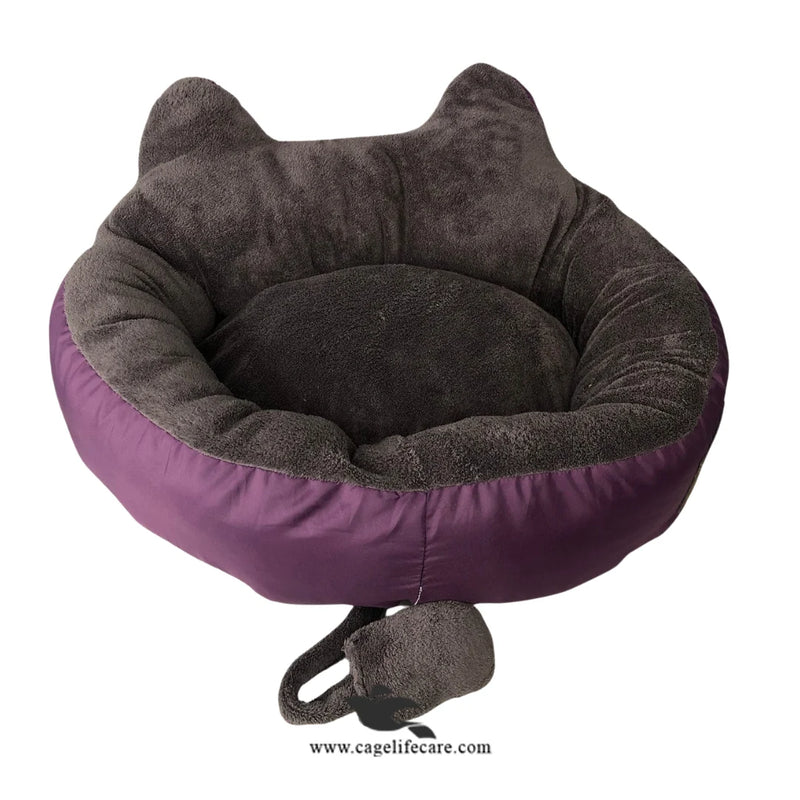 Cat Ears Plush Bed with Tail & PlayBall for Cats & Small Dogs
