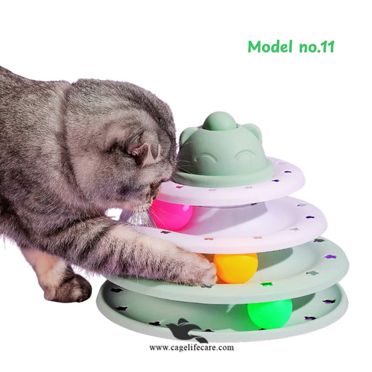 Cat Pyramid Track Toy 3-Layer Interactive Tower with Rolling Balls