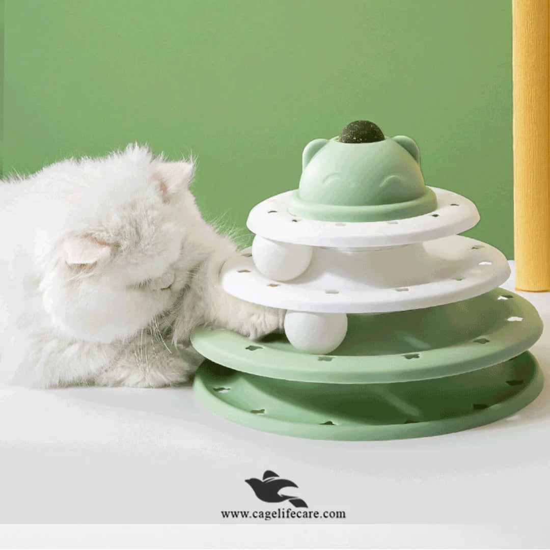 Pyramid Track Cat Pyramid Track Toy – 3-Layer Interactive Tower with Rolling Balls ...