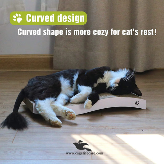Cat using catnip-infused scratching board