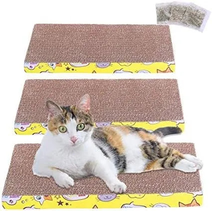 Cat stretching on ergonomic scratching pad