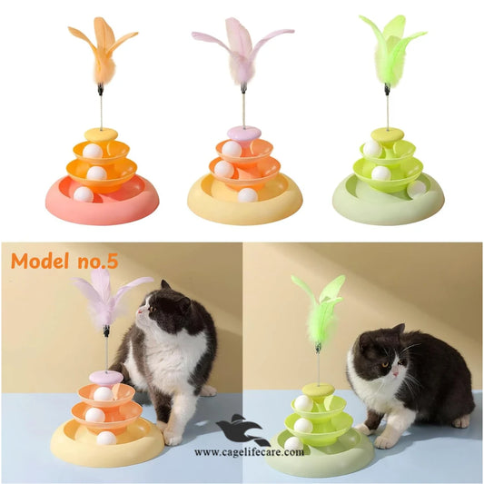 Cat Triple Play Disc Track Tower Toy with Feather