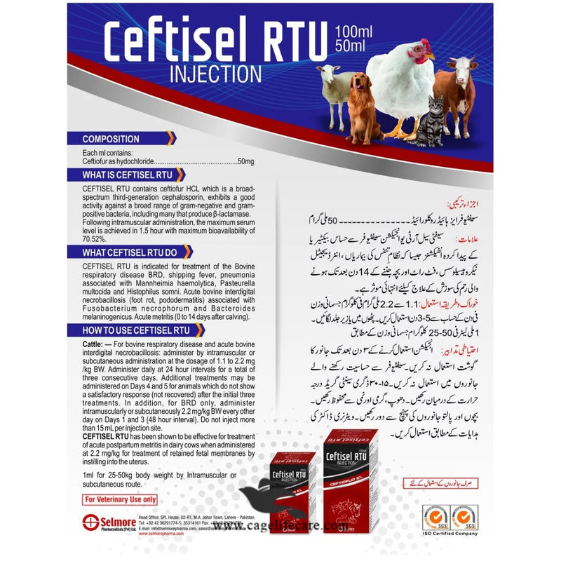 Ceftisel RTU Injection – Antibiotic for Dogs, Cats & Livestock Animals
