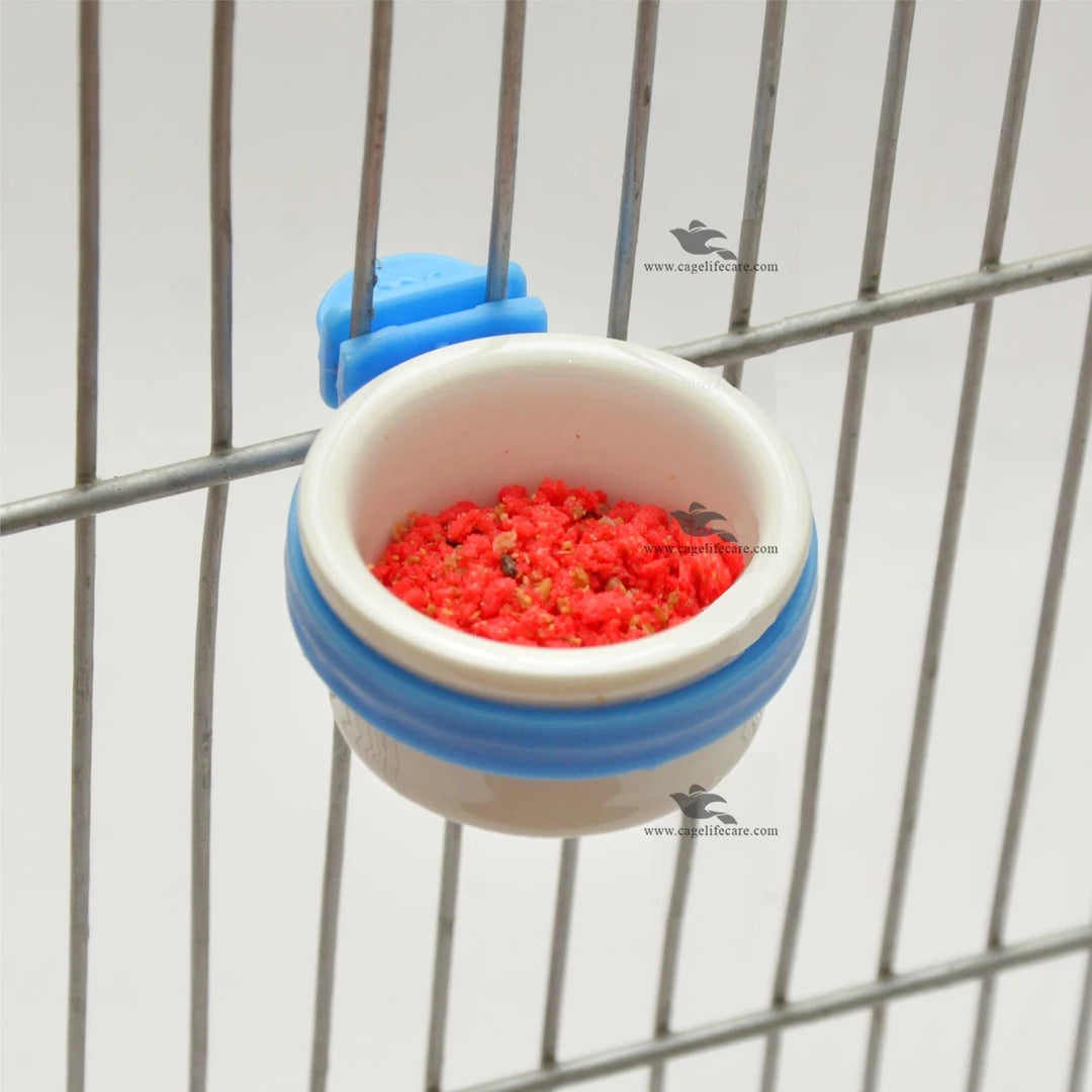 Ceramic Grit & Softfood Pot For Small Birds with red eggfood for canary