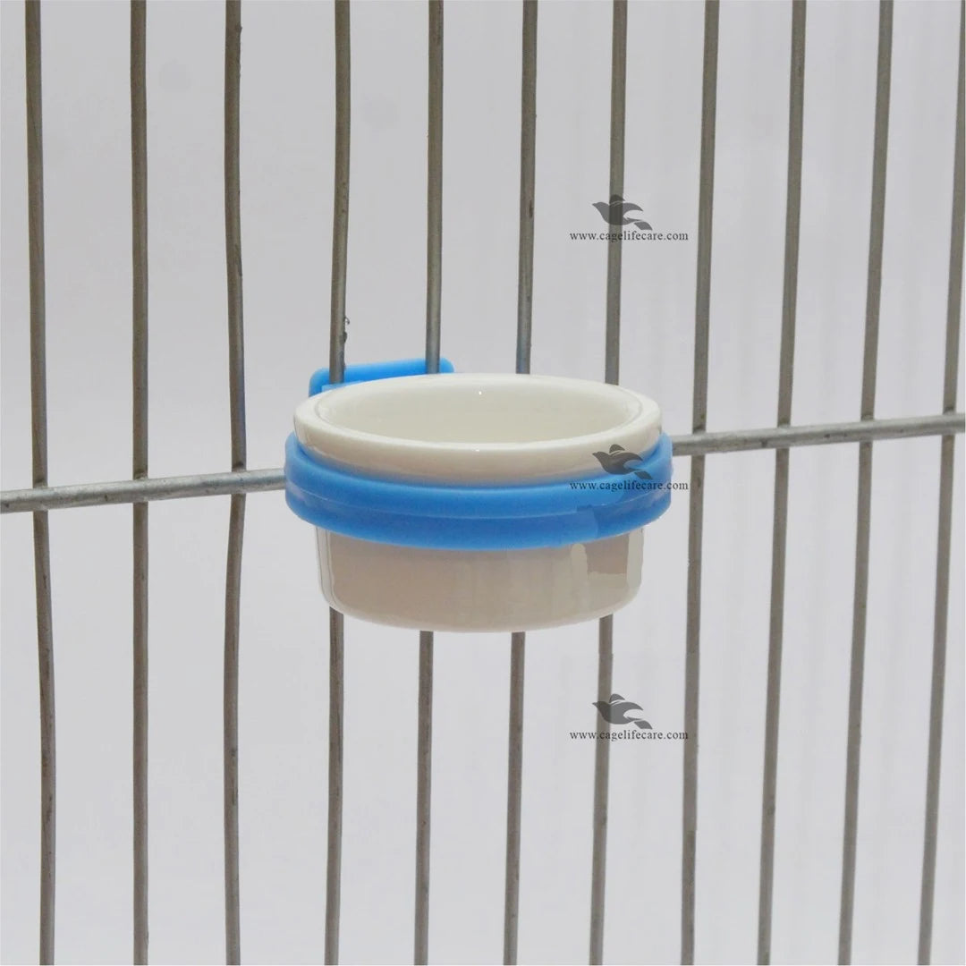Ceramic Grit & Softfood Pot For Small Birds Front View