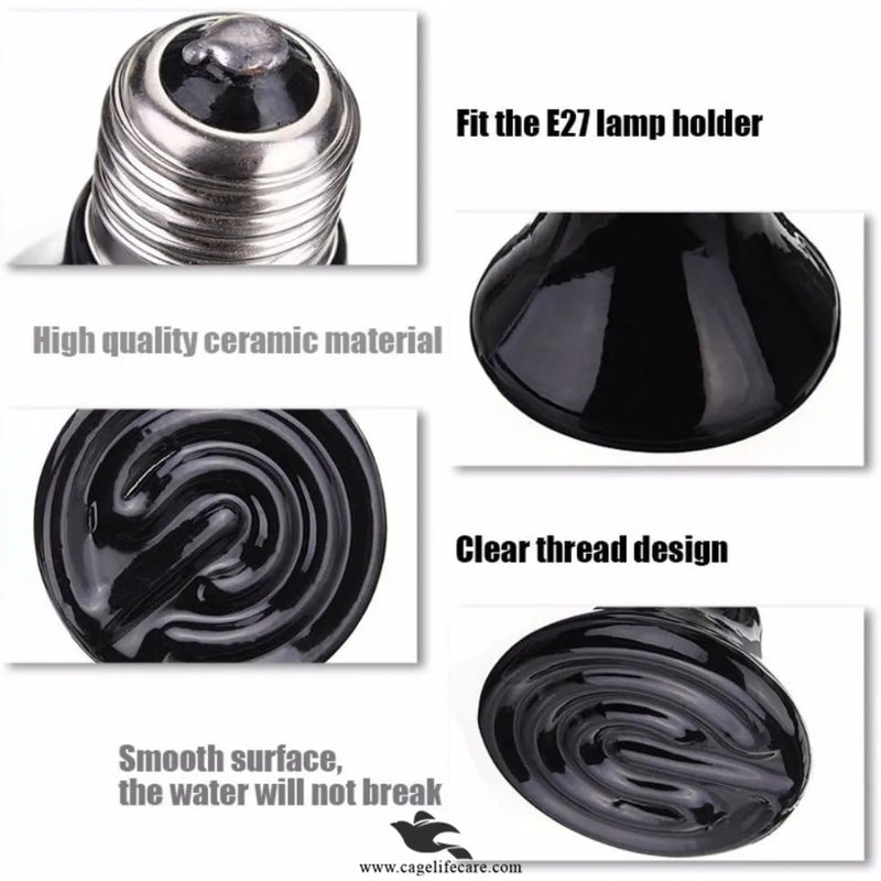 Ceramic Heat Bulb Emitter 100W - No-Light Heat for Birds & Pets