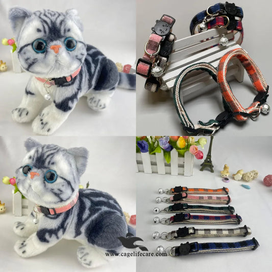 Checkered Charm Cat Collar – Stylish Plaid Design with Bell