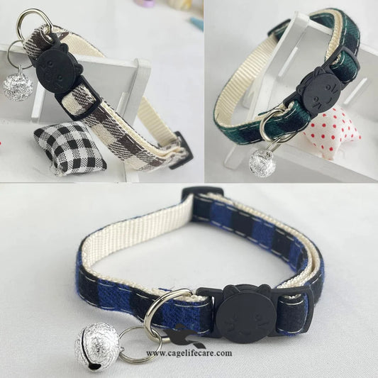 Checkered Charm Cat Collar – Stylish Plaid Design with Bell