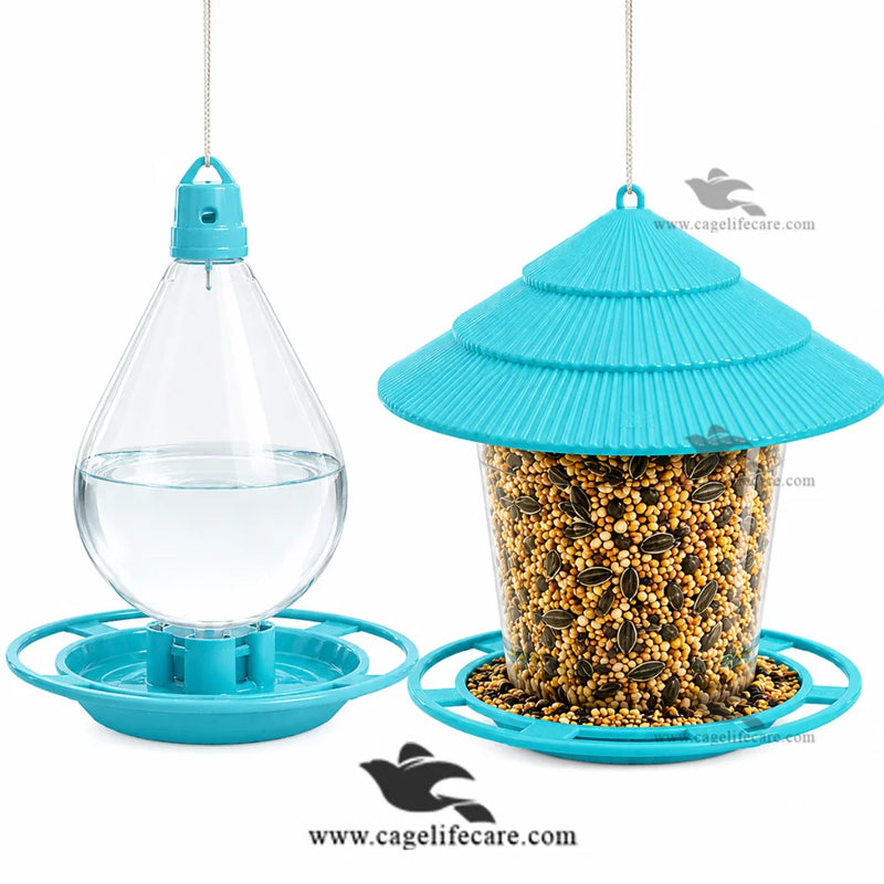 Combo Set of Hanging Bird Feeder and Water Drinker — Seed Feeder and Water Dispenser for Aviaries, Gardens and Wild Birds