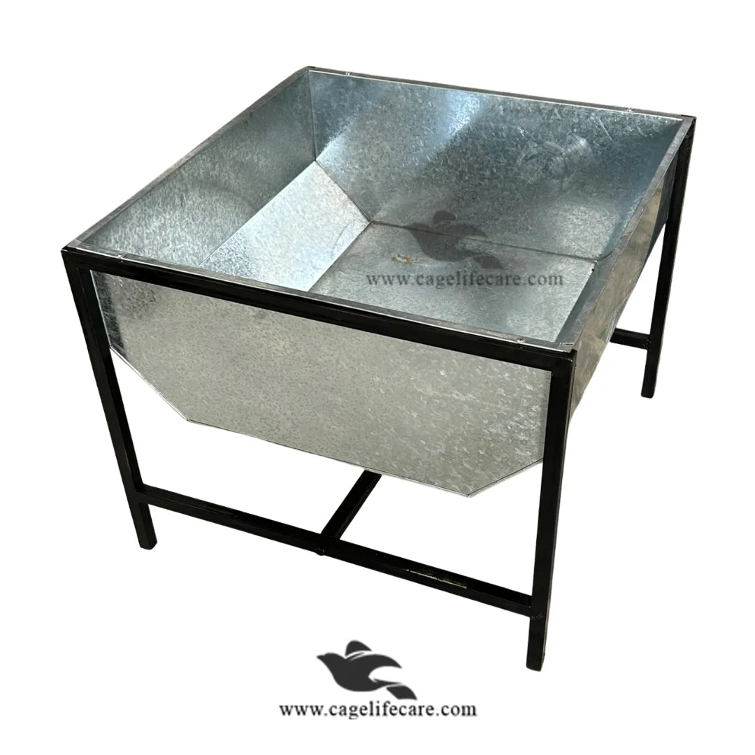 Large stainless steel livestock feeder with foldable stand