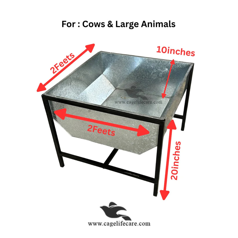 Cow & Buffalo Square (2x2 Ft) Stainless Steel Feeding Bucket with Foldable Stand