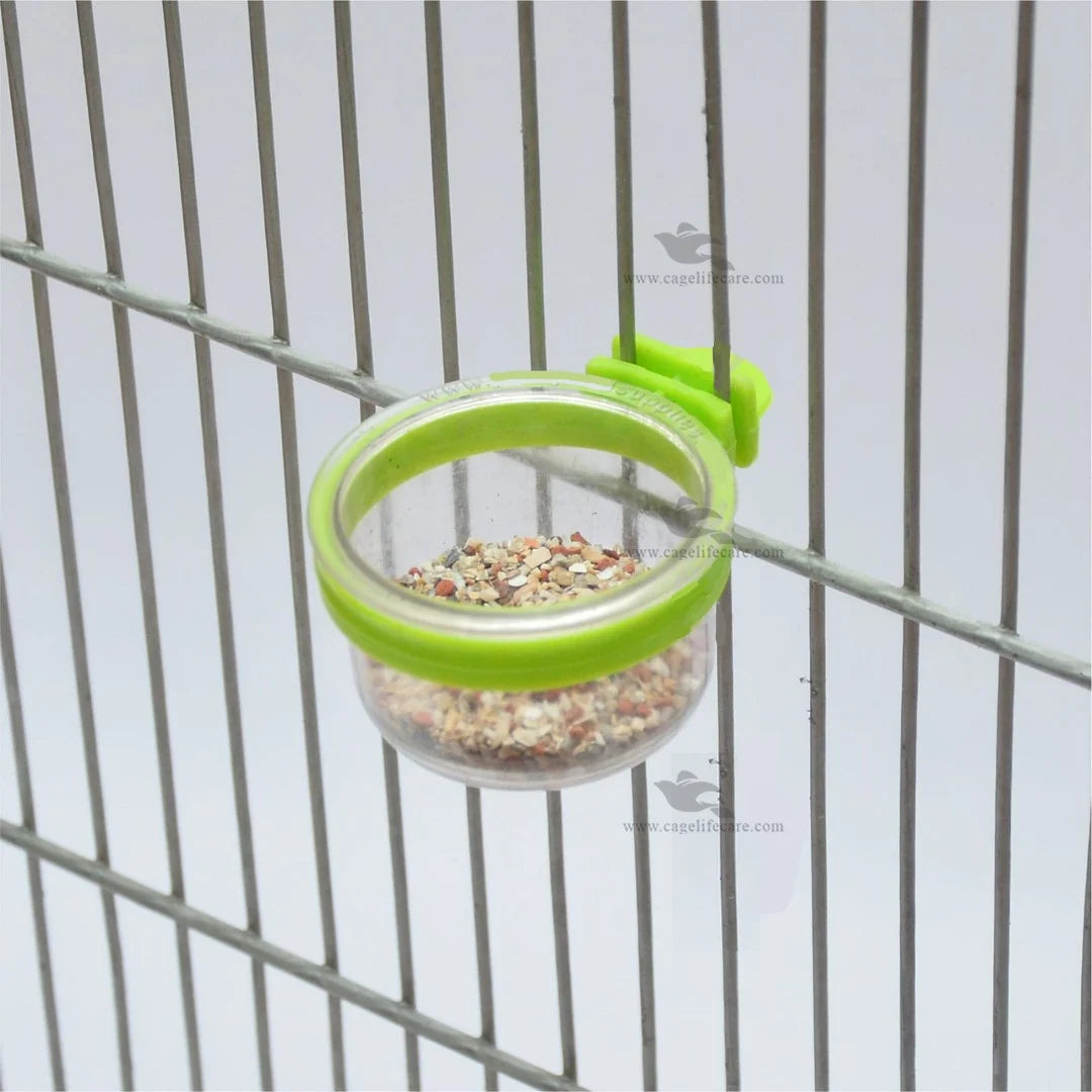 Crystal Ring Pot - Grit & Softfood Pot Ideal for Small Birds Green Color Transparent pot
