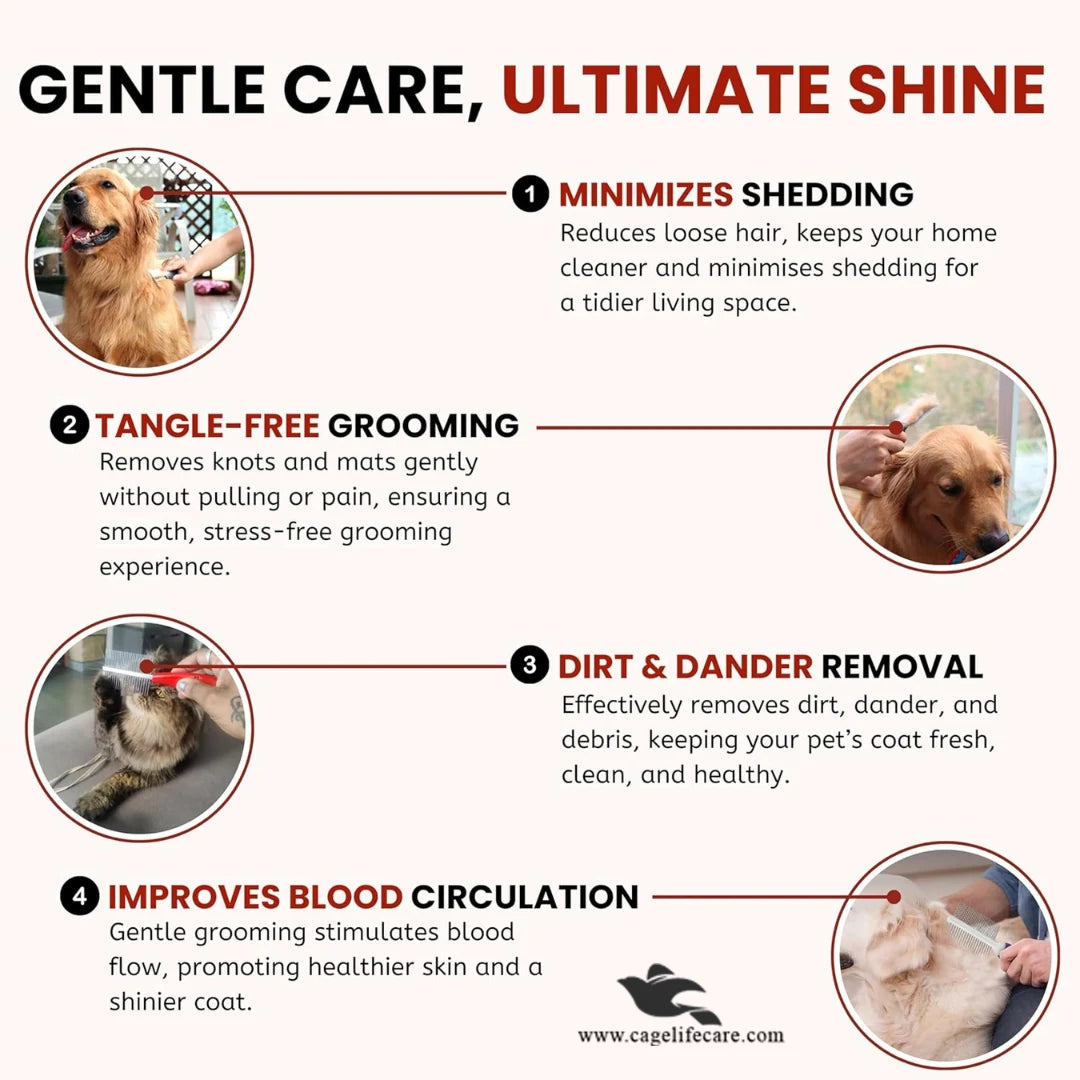 Dog and cat grooming comb for shedding and detangling