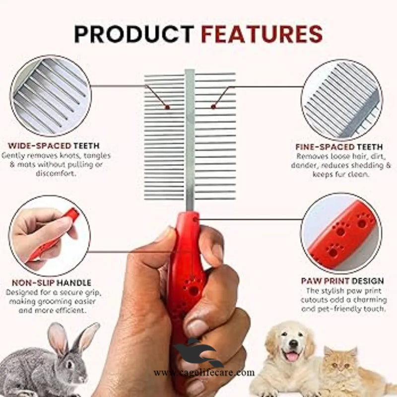 Double-Sided Grooming Comb For Cats, Dogs & Small Animals