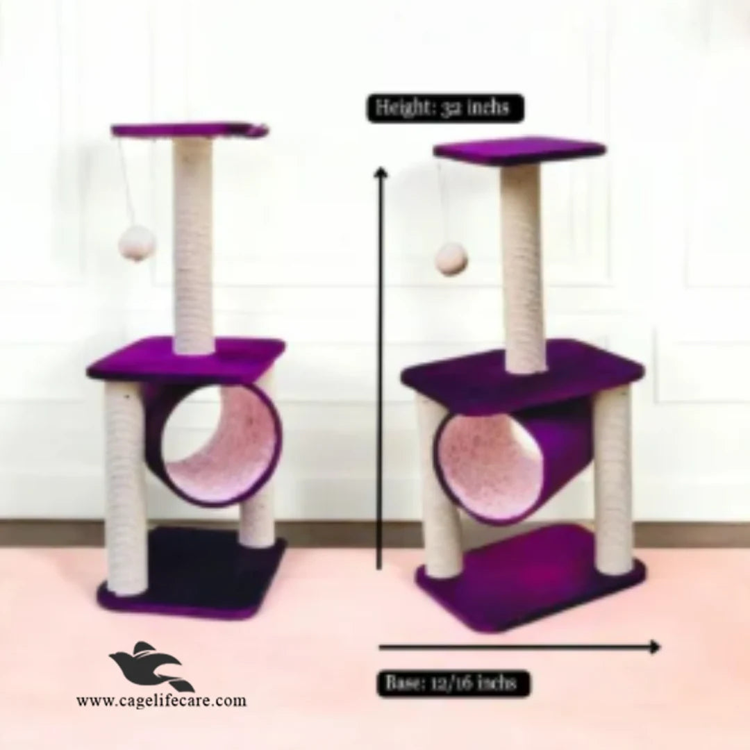 Double center round cat scratcher with 2 sits, 1 round sit and play ball 87cm