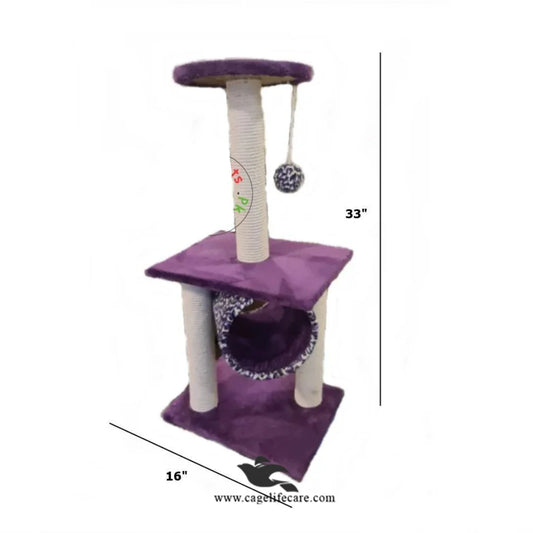 Cat scratch post with multiple resting platforms and interactive ball