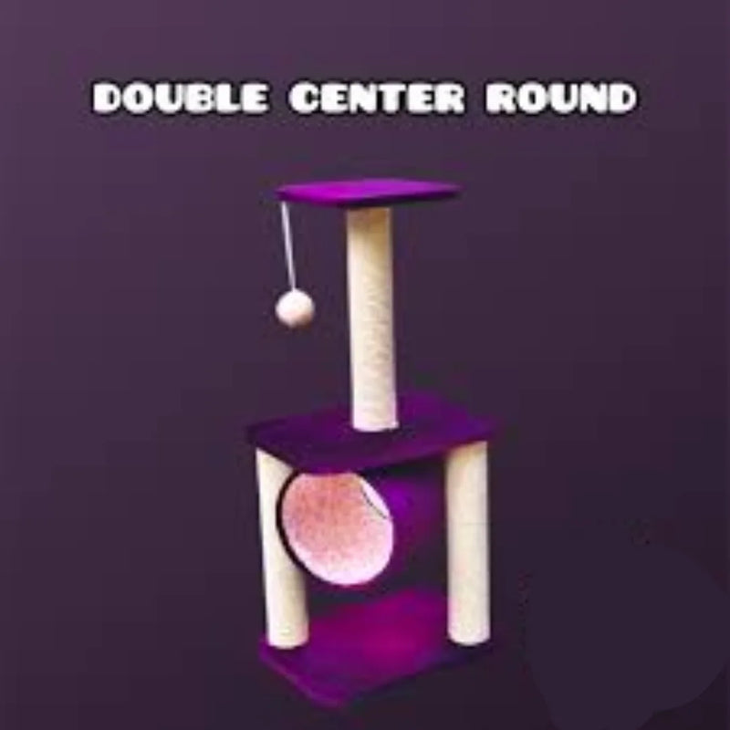 Double Center Round Cat Scratcher with 2 Sits, 1 Round Sit & Play Ball