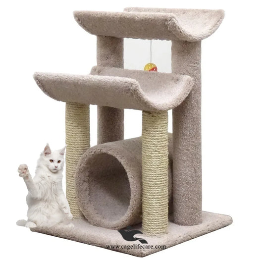 Double curve round cat scratcher with 2 curved sits and round hole 80cm