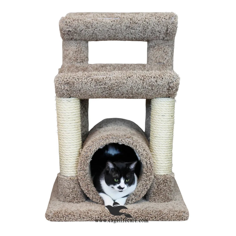 Double Curve Round Cat Scratcher with 2 Curved Sits & Round Hole – 80cm Height