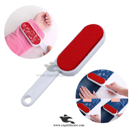 Double sided lint brush remover with self cleaning base