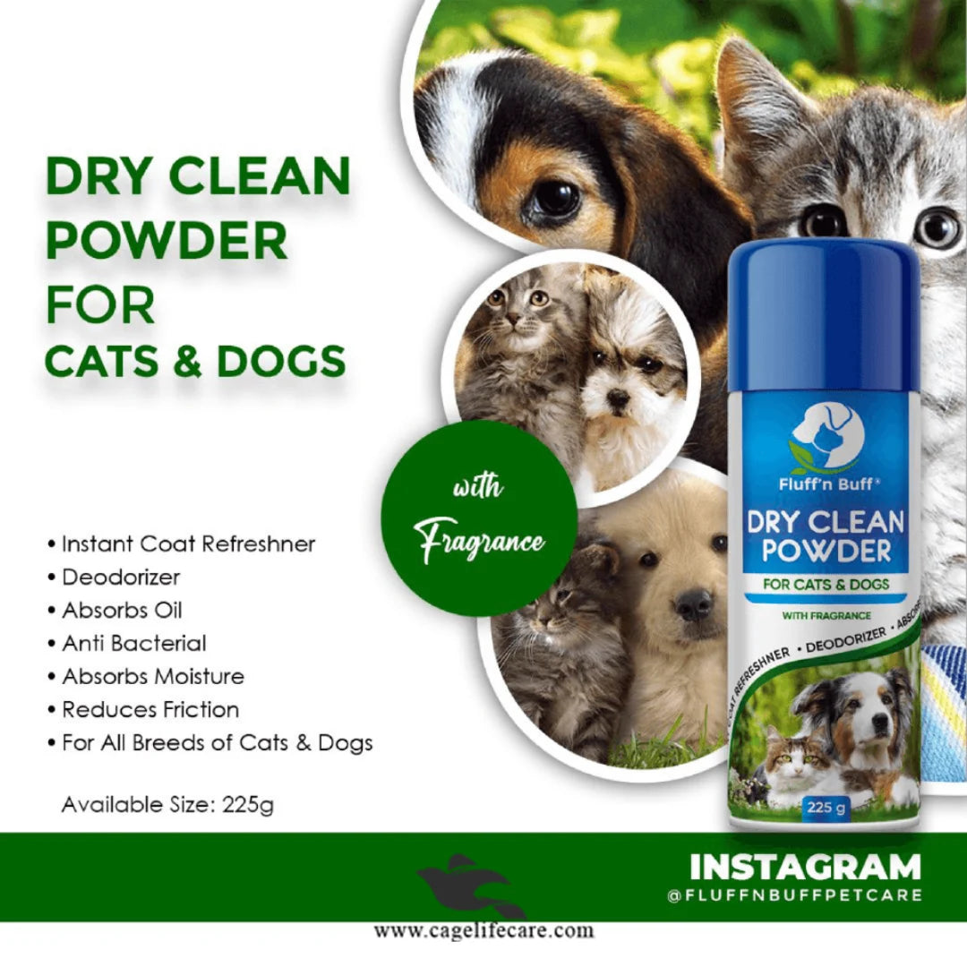 Fluff n Buff Dry Clean Powder for Cats & Dogs – Waterless Grooming 225g