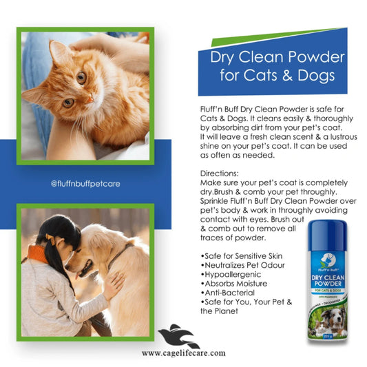 Fluff n Buff Dry Clean Powder for Cats & Dogs – Waterless Grooming 225g