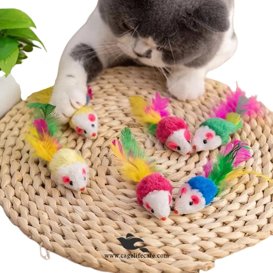 Furr Mouse Cat Toy with Feather Tail – Plush Interactive Mouse