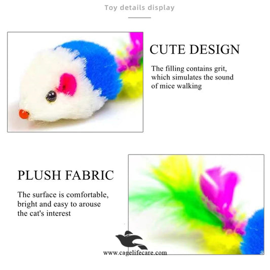 Kitten Playing with Feather Tail Cat Mouse Toy