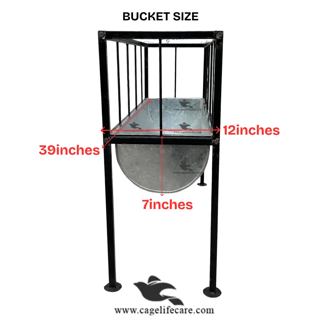 Goat & Sheep Grill Steel Feeding Bucket with Foldable Stand (12 inch) BUCKET SIZE DIMENSION