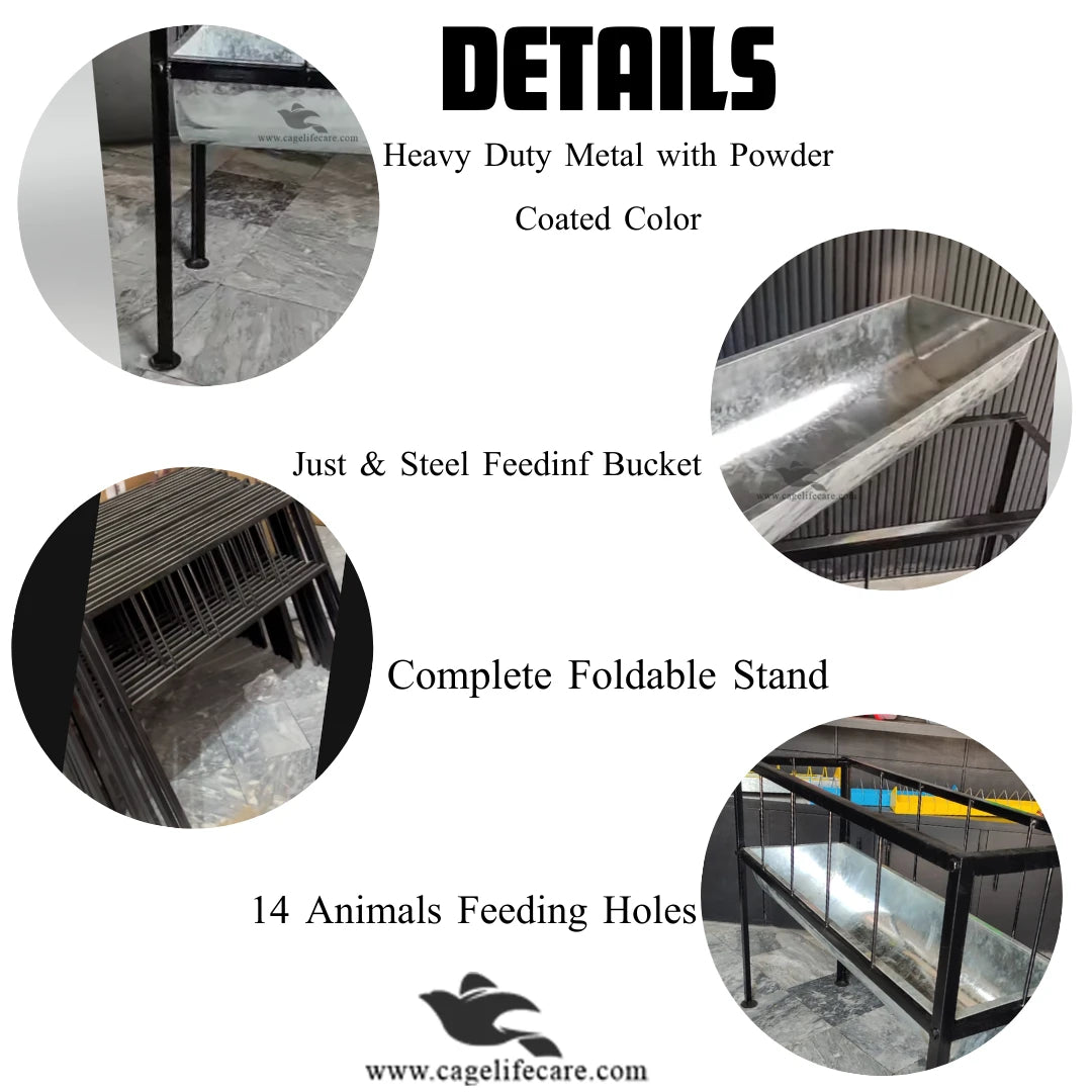 Goat & Sheep Metal Feeding Bucket with Foldable Stand – 14 Portions