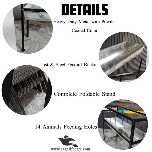 Goat & Sheep Metal Feeding Bucket with Foldable Stand – 14 Portions