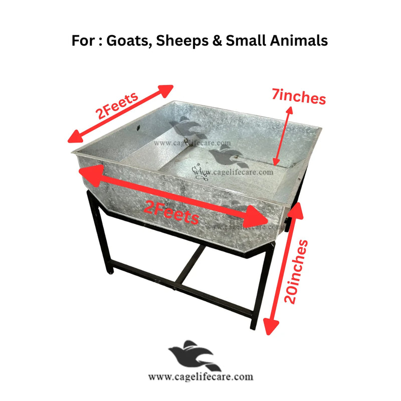 Goat & Sheep Square (2x2Ft) Steel Feeding Bucket with Foldable Stand