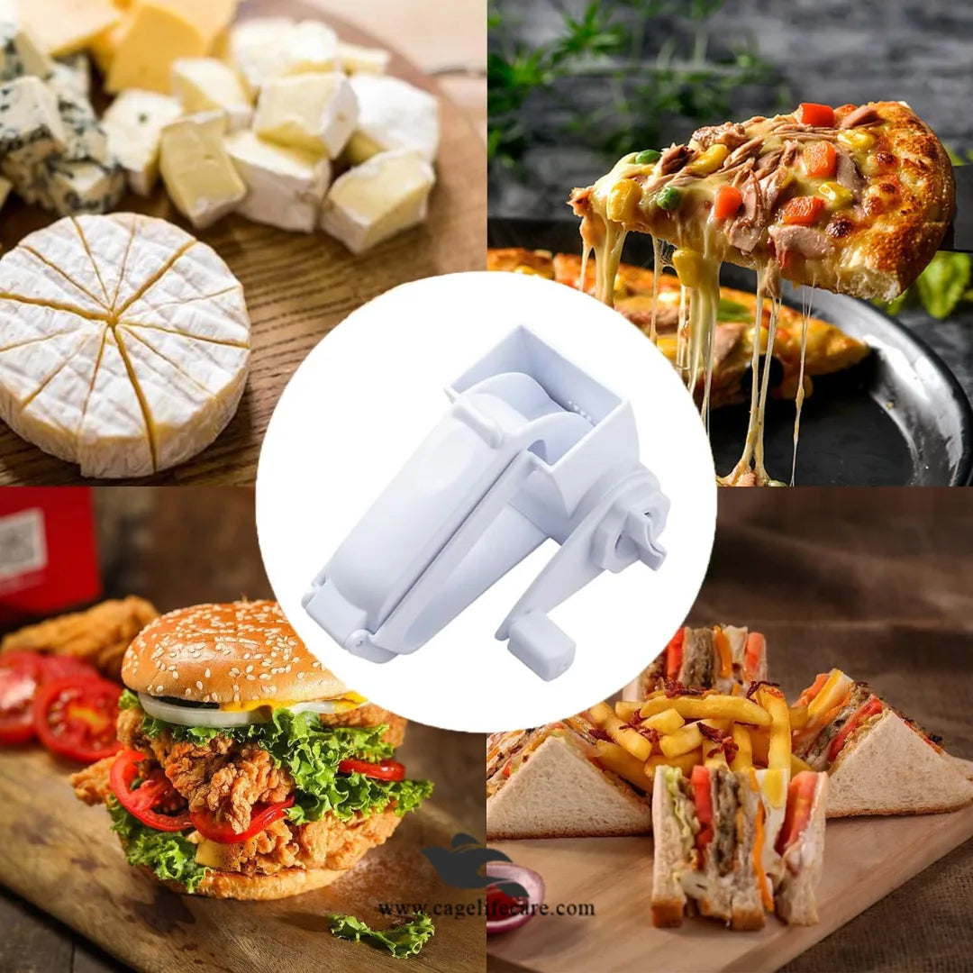Safe rotary grater with container and handle design