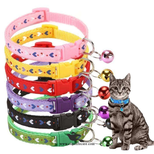 Heart Print Cat Collar with Bell – Adjustable & Stylish for Cats