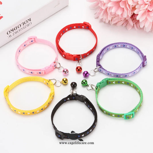 Heart Print Cat Collar with Bell – Adjustable & Stylish for Cats