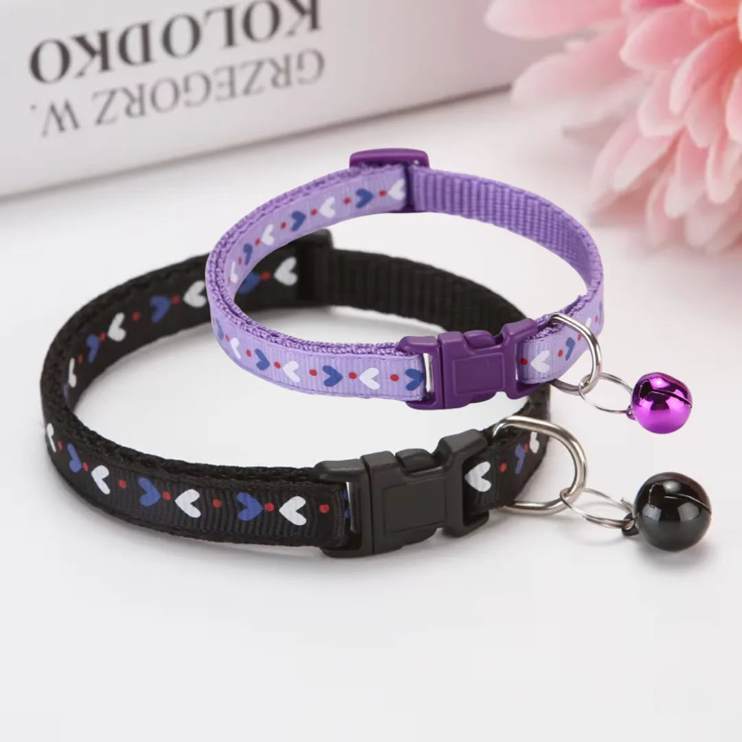 Heart Print Cat Collar with Bell – Adjustable & Stylish for Cats