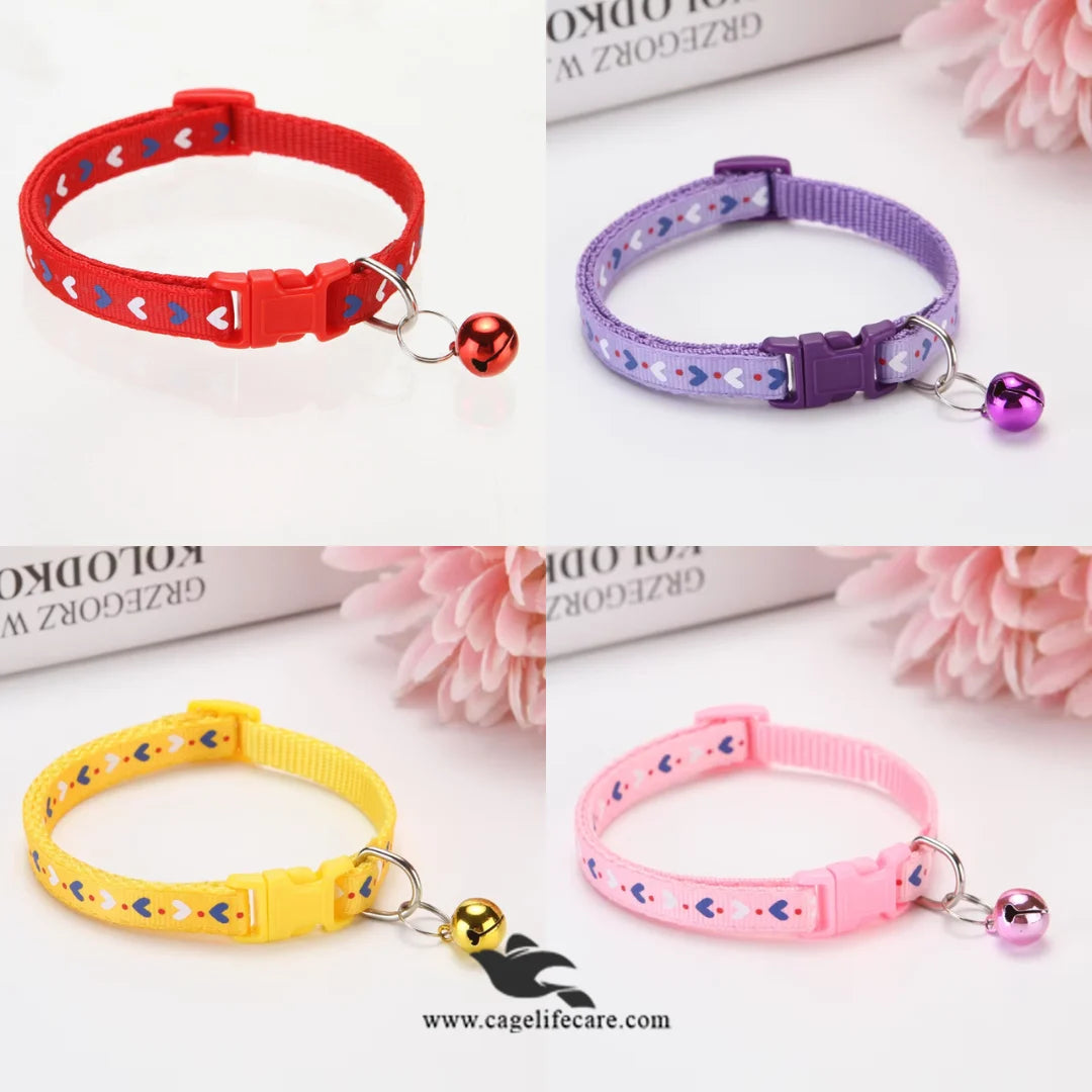 Heart Print Cat Collar with Bell – Adjustable & Stylish for Cats