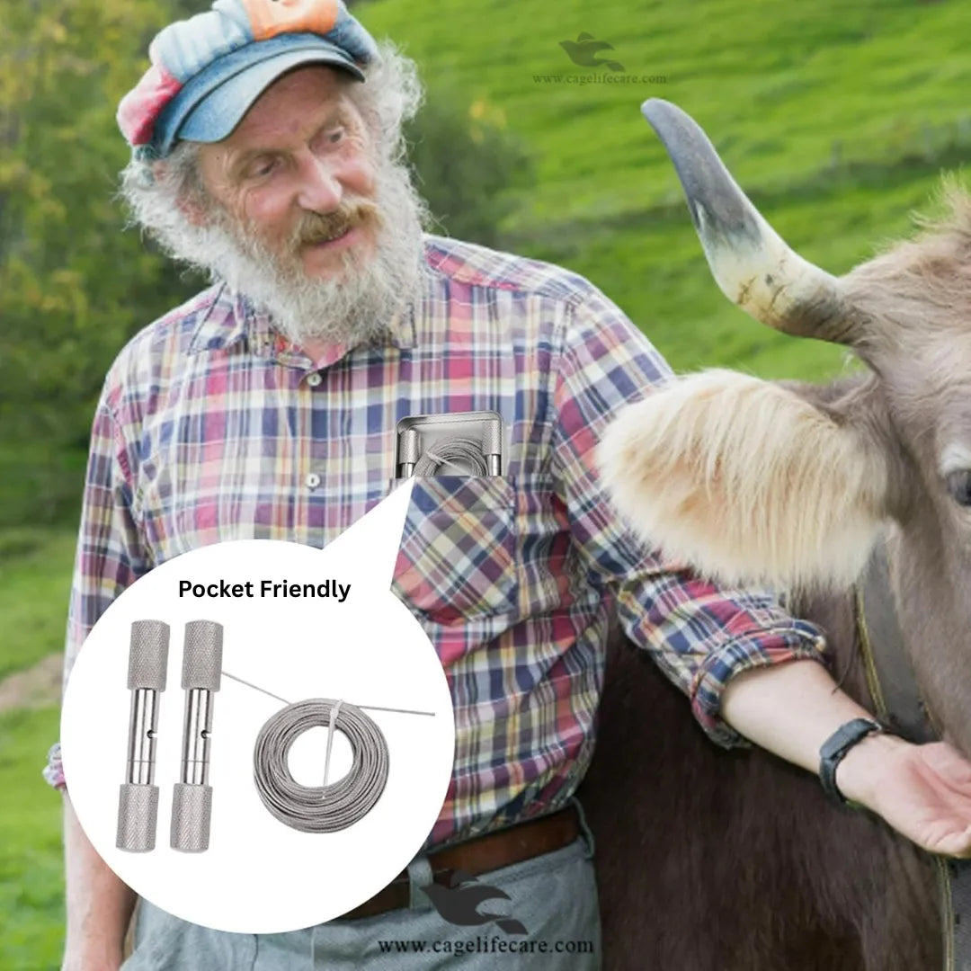Horn Wire Saw – Stainless Steel Cable Saw with Handles for Cattle, Goat & Sheep Dehorning Tool