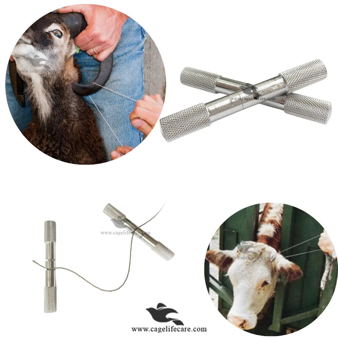 Horn Wire Saw – Stainless Steel Cable Saw with Handles for Cattle, Goat & Sheep Dehorning Tool