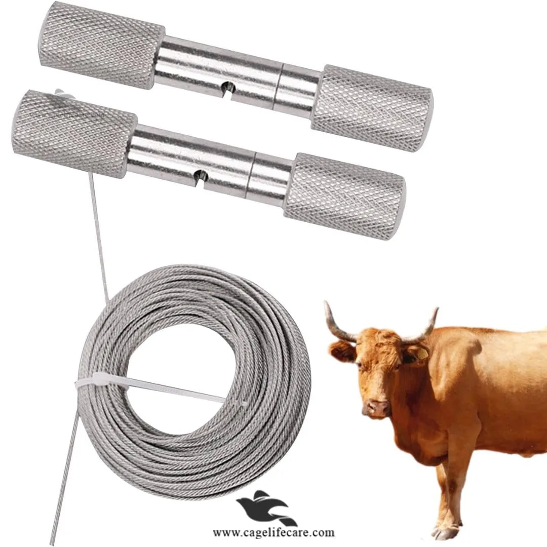 Horn Wire Saw – Stainless Steel Cable Saw with Handles for Cattle, Goat & Sheep Dehorning Tool