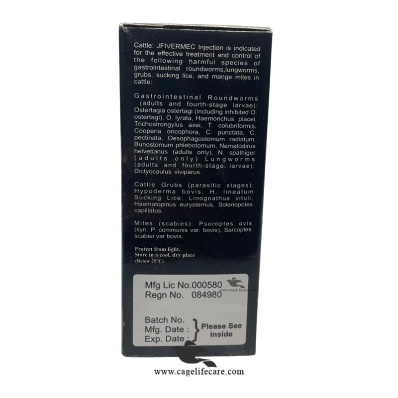 JFIVERMEC Injection 1% – Ivermectin Broad Spectrum Antiparasitic for Cattle, Sheep & Goats