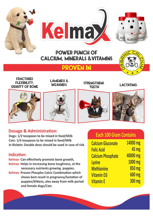 Kelmax Powder – High Quality Calcium, Minerals & Vitamins Supplement for Dogs & Cats
