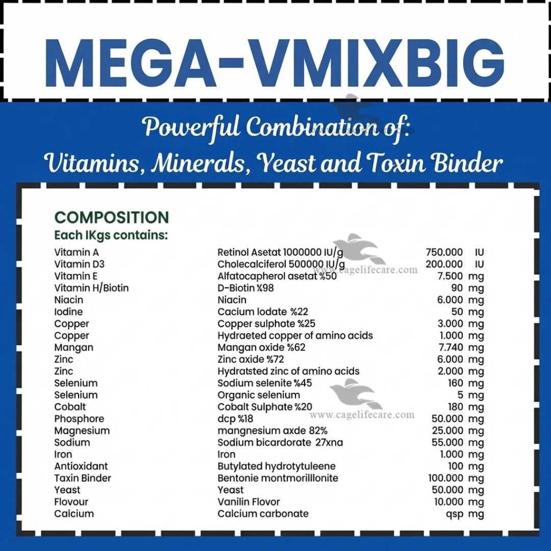 MEGA-VMIX (Turkey) — Feed Premix with Multivitamins, Minerals, Yeast and Toxin Binder for Livestock
