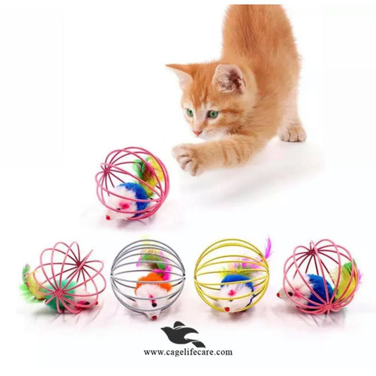 Mouse Cage Ball Toy for Cats with Plush Mouse Inside