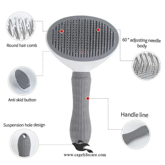 Self-cleaning pet hair remover brush in pink blue grey